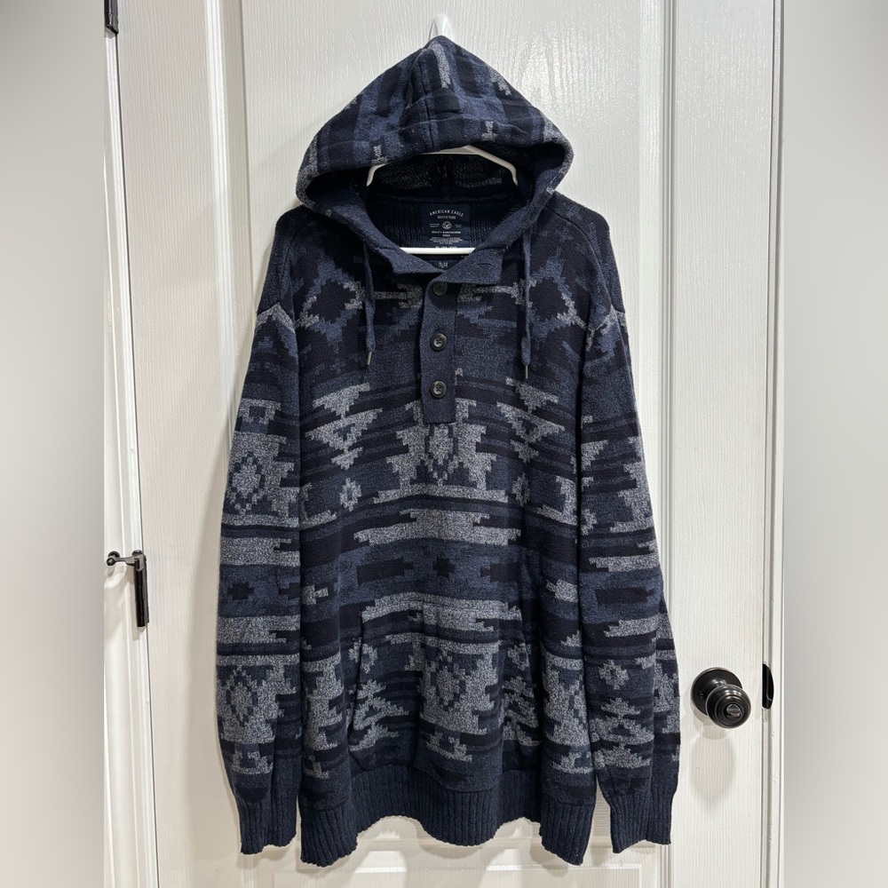 American Eagle Outfitters Black Label Hooded Sweater, Aztec, Pocket, XL - Picture 1 of 5